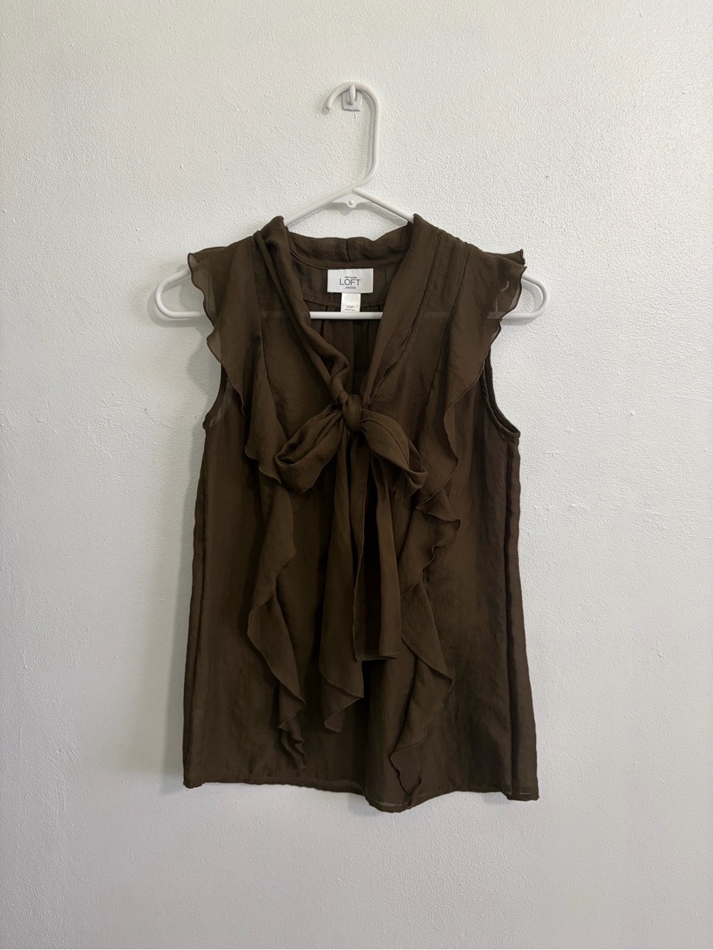 LOFT Brown Ruffle Tie-Neck Sleeveless Camisole